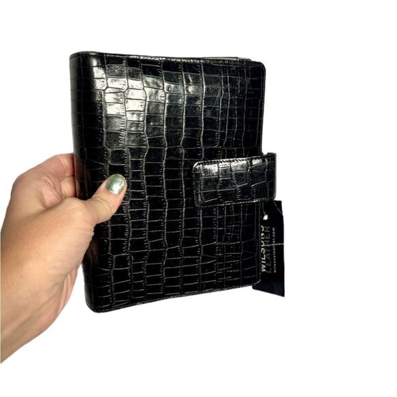 NEW Wilsons Leather vintage black croc embossed leather smal portfolio wallet - Picture 1 of 11